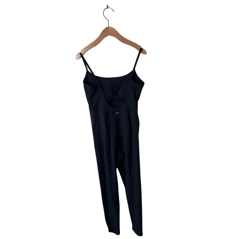 LSPACE Go the Distance Strappy Back One Piece Jumpsuit Size Large BLACK